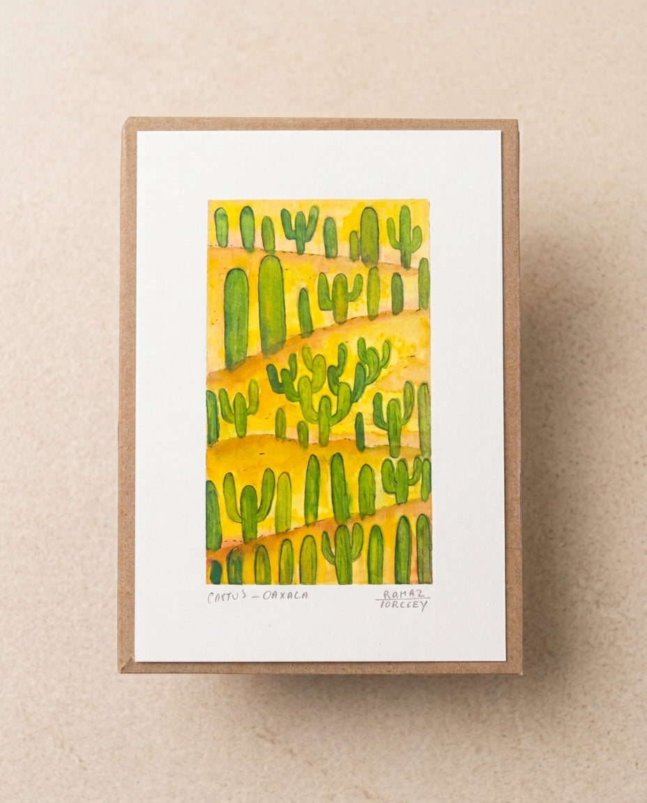 Ilustración artesanal “Cactus – Oaxaca” – acuarela original hecha a mano en México