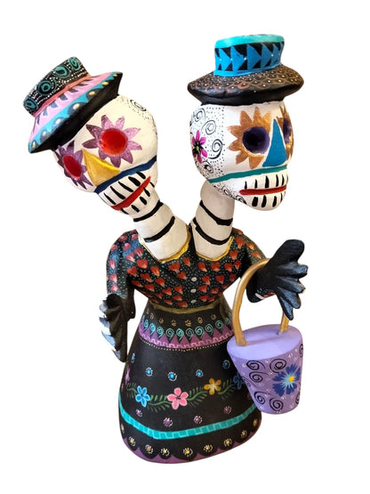 Alebrije de Catrina de Dos Cabezas Tallada y Pintada a Mano
