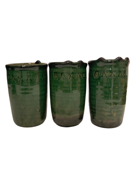 Set de 3 Mezcaleros de Barro con Forma de Carrizo Verde – Hechos y Pintados a Mano