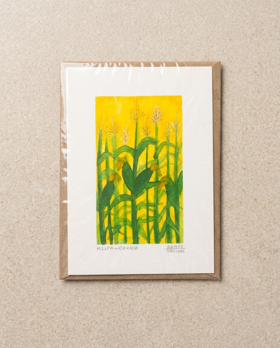 Ilustración artesanal “Milpa – Oaxaca” – acuarela original hecha a mano en México