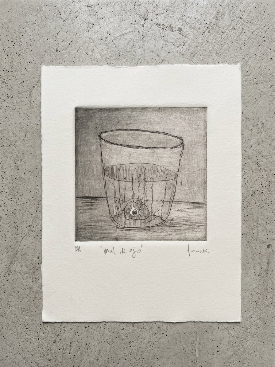 Dibujo a Lápiz del Mal de Ojo — Vaso con Huevo, Arte Tradicional de Oaxaca