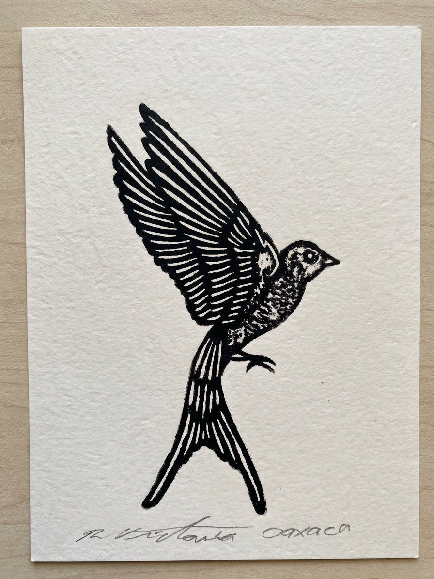 🕊️ Grabado de golondrina en linóleo – linograbado artesanal sobre papel de algodón