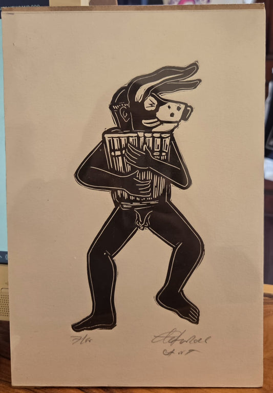 Grabado Hombre Mascara Bailando