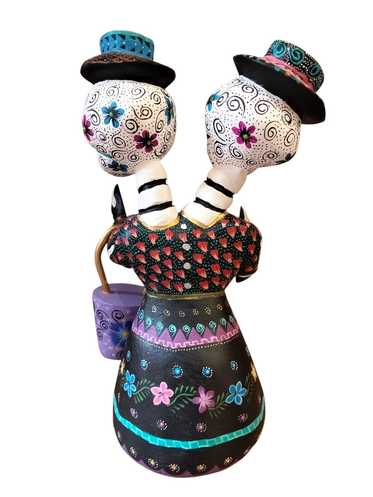 Alebrije de Catrina de Dos Cabezas Tallada y Pintada a Mano