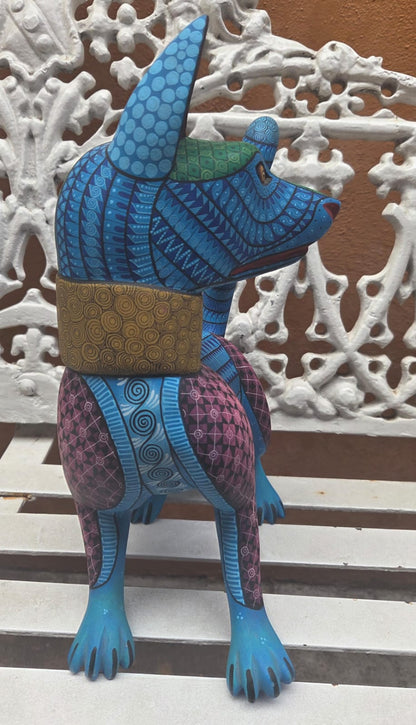 Perro Xolo Alebrije Azul/Rosa